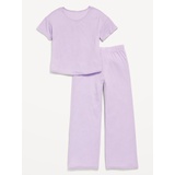 Ribbed Pajama Top and Wide-Leg Pants Set for Girls