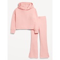 Plush Ribbed Hoodie and Flare Pants Set for Girls Hot Deal