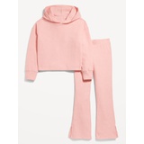 Plush Ribbed Hoodie and Flare Pants Set for Girls Hot Deal