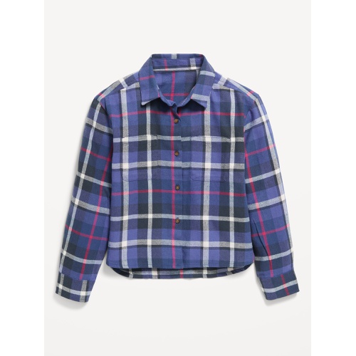 올드네이비 Cropped Long-Sleeve Plaid Pocket Flannel Shirt for Girls Hot Deal