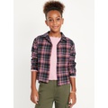 Cropped Long-Sleeve Plaid Pocket Flannel Shirt for Girls Hot Deal