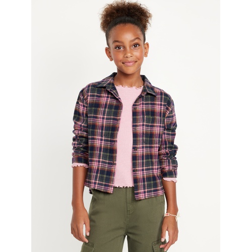 올드네이비 Cropped Long-Sleeve Plaid Pocket Flannel Shirt for Girls Hot Deal