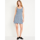 Square-Neck Linen-Blend Mini Dress