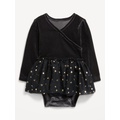 Long-Sleeve Wrap-Front Velvet Bodysuit Tutu Dress for Baby