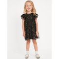 Flutter-Sleeve Printed Tulle Dress for Toddler Girls