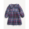 Long-Sleeve Flannel Collared Dress for Toddler Girls