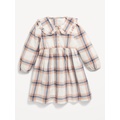 Long-Sleeve Flannel Collared Dress for Toddler Girls