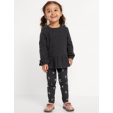 Cozy Long-Sleeve Ribbed Peplum Top and Leggings Set for Toddler Girls