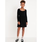 Long-Sleeve Plush Ribbed Fit and Flare Dress for Girls