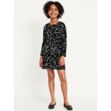 Long-Sleeve Tie-Neck Velvet Swing Dress for Girls