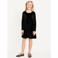 Long-Sleeve Tie-Neck Velvet Swing Dress for Girls