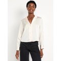 Satin Cropped Button-Down Shirt Hot Deal