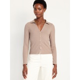 Slim Ribbed Button-Down Top