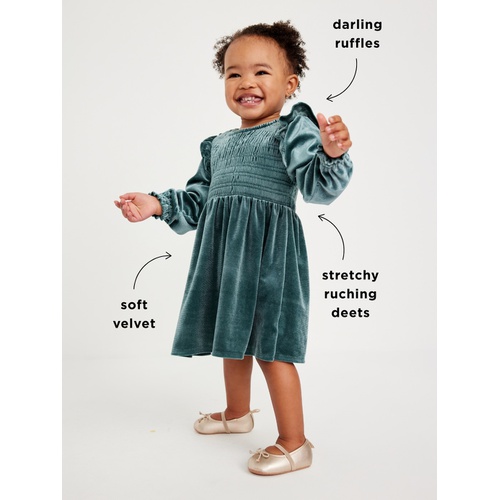 올드네이비 Ruffled Smocked Velvet Dress for Baby Hot Deal