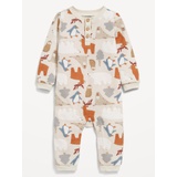 Printed Long-Sleeve Thermal-Knit Henley One-Piece for Baby