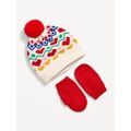 Pom-Pom Beanie and Mittens Set for Toddler Girls Hot Deal