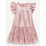 Shiny Flutter-Sleeve Tiered Dress for Toddler Girls Hot Deal