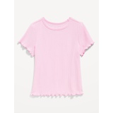 Short-Sleeve Lettuce-Edge T-Shirt for Toddler Girls