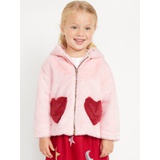 Faux-Fur Heart-Pocket Full-Zip Hoodie for Toddler Girls