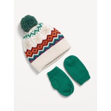 Fair Isle Pom Pom Beanie and Mittens Set for Toddler Boys Hot Deal