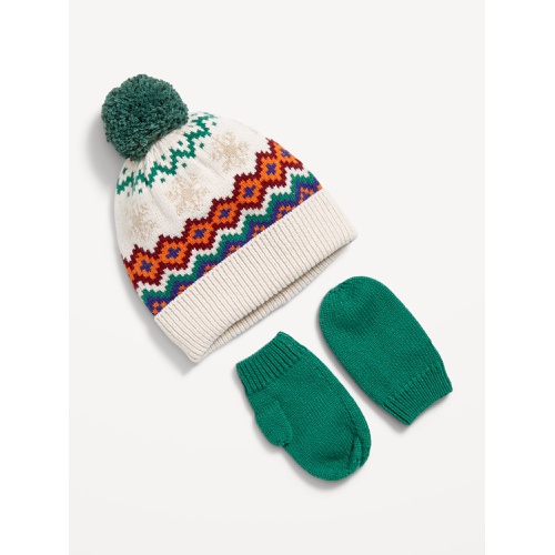 올드네이비 Fair Isle Pom Pom Beanie and Mittens Set for Toddler Boys Hot Deal