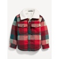 Plaid Sherpa Pocket-Front Shacket for Toddler Boys