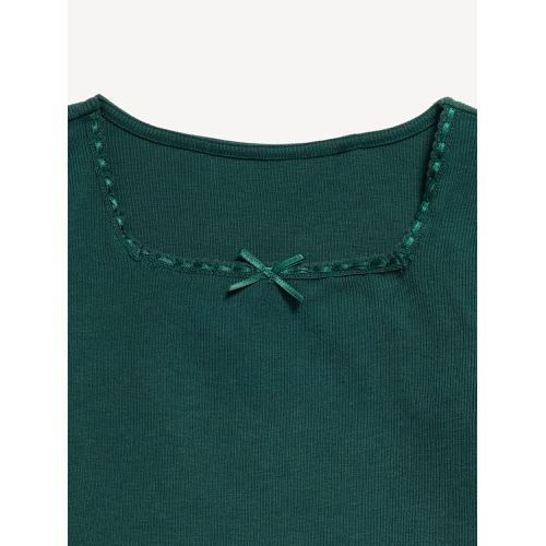 올드네이비 Long-Sleeve Square-Neck Ribbon-Bow Top for Girls Hot Deal