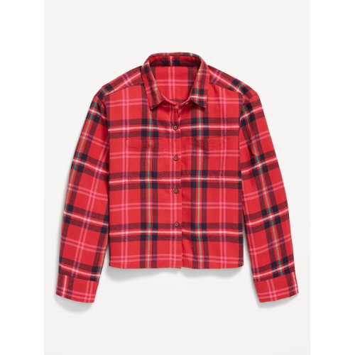 올드네이비 Cropped Long-Sleeve Plaid Pocket Flannel Shirt for Girls