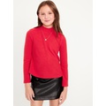 Cozy Mock-Neck Bell-Sleeve Ribbed Top for Girls