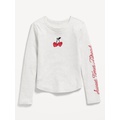 Long-Sleeve Textured-Knit Graphic T-Shirt for Girls