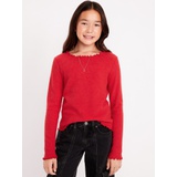 Long-Sleeve Plush Ribbed Lettuce-Edge Top for Girls