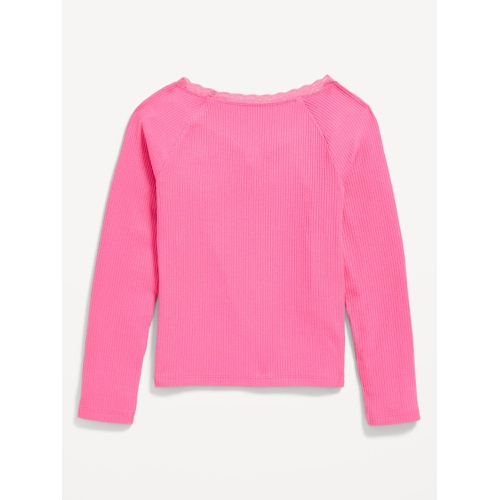 올드네이비 Long-Sleeve Ribbed Lace-Trim Top for Girls Hot Deal