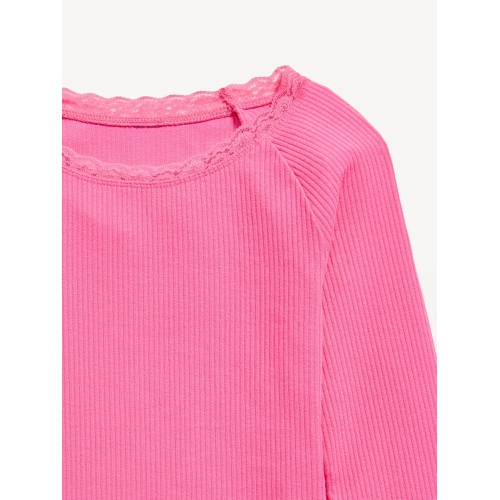 올드네이비 Long-Sleeve Ribbed Lace-Trim Top for Girls Hot Deal