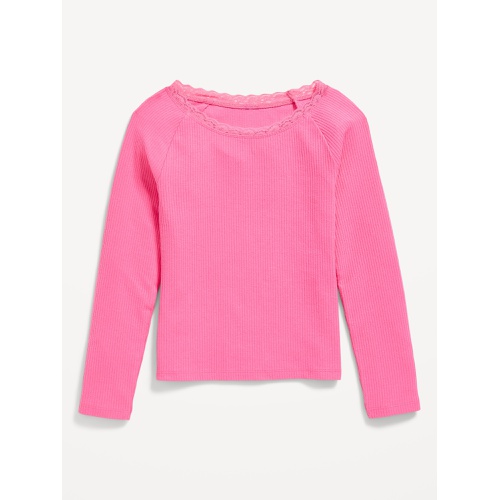 올드네이비 Long-Sleeve Ribbed Lace-Trim Top for Girls Hot Deal