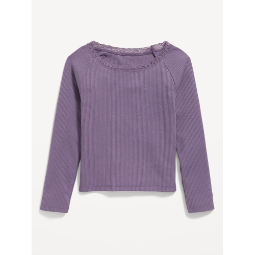 올드네이비 Long-Sleeve Ribbed Lace-Trim Top for Girls Hot Deal