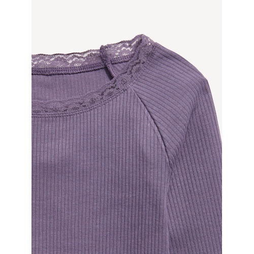 올드네이비 Long-Sleeve Ribbed Lace-Trim Top for Girls Hot Deal