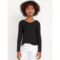 Long-Sleeve Ribbed V-Neck Top for Girls