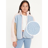 Oversized Color-Block Sherpa Zip Jacket for Girls