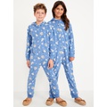 Printed Gender-Neutral Microfleece Hooded One-Piece Pajamas for Kids