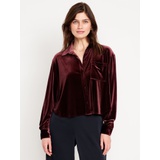 Velvet Cropped Button-Down Shirt