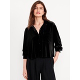 Velvet Cropped Button-Down Shirt