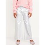 High-Waisted Baggy Silver Shine Wide-Leg Jeans for Girls