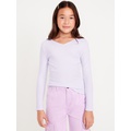 Long-Sleeve Ribbed V-Neck Top for Girls