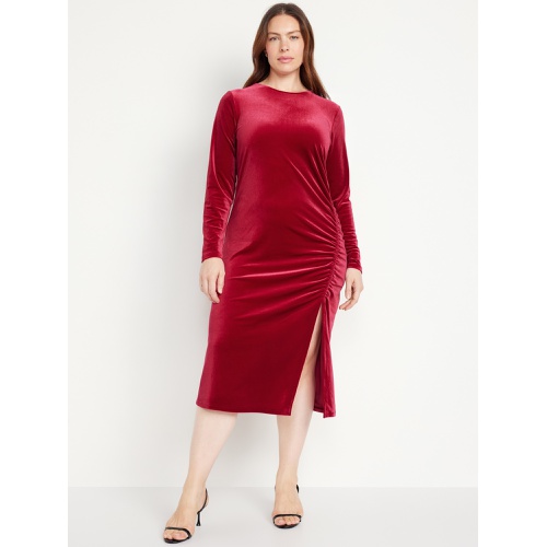 올드네이비 Ruched Velvet Midi Dress Hot Deal