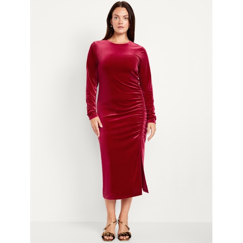 올드네이비 Ruched Velvet Midi Dress Hot Deal