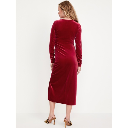 올드네이비 Ruched Velvet Midi Dress Hot Deal