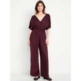 Waist-Defined Crepe Wide-Leg Jumpsuit Hot Deal