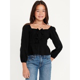 Long-Sleeve Double-Weave Bow Top for Girls Hot Deal