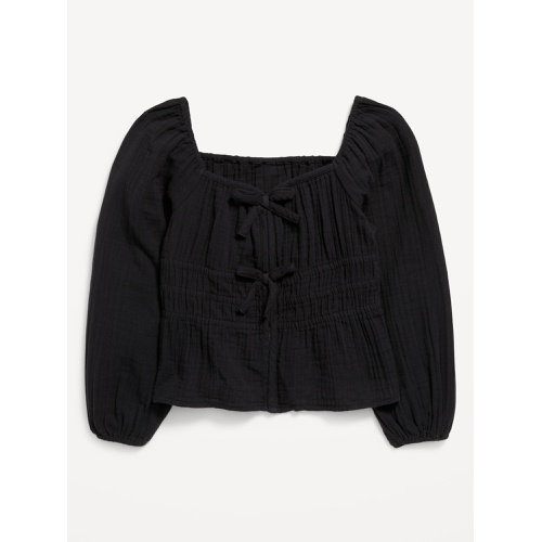 올드네이비 Long-Sleeve Double-Weave Bow Top for Girls Hot Deal