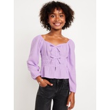 Long-Sleeve Double-Weave Bow Top for Girls Hot Deal